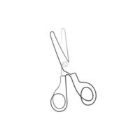 Scissors, shears. Minimalist one line drawing style. Craft tool. Back to school, education concept. Hand drawn vector illustration.