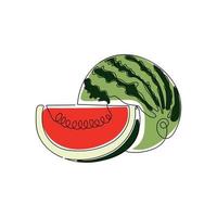 Watermelon berry fruit in one continuous line drawing style. Minimalist colorful sketch. Hand drawn abstract vector illustration.