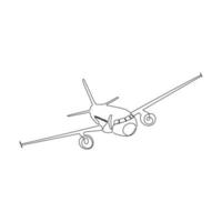 Airplane is on the runway. One continuous line drawing style. Minimalism hand drawn vector illustration.