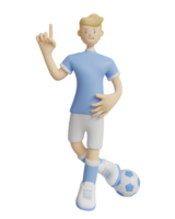 3D-rendering. footballer wearing a blue sky shirt indicates that he will score one goal.