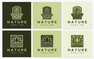 Minimalist line leaf logo design template set. Nature leaf logo graphic set. vector