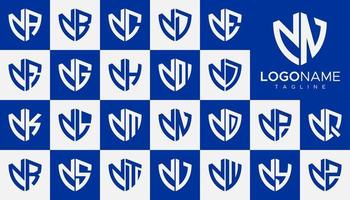 Set of shield N letter logo design vector. Simple security N logo template set. vector