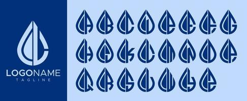 Collection of water drop letter logo design. Droplet letter logo brand set. vector