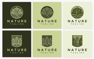 Line garden logo design template. Line leaf logo graphic vector collection.