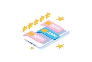 Modern Isometric smartphone rating star bubble speeches,ecommerce application vector. Suitable for Diagrams, Infographics, Game Asset, And Other Graphic Related Assets vector