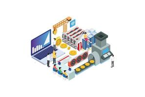 Modern Isometric Smart Bitcoin Mining Illustration, Suitable for Diagrams, Infographics, Book Illustration, Game Asset, And Other Graphic Related Assets vector