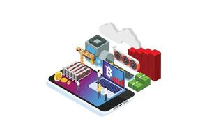 Modern Isometric Smart Bitcoin Mining Illustration, Suitable for Diagrams, Infographics, Book Illustration, Game Asset, And Other Graphic Related Assets vector