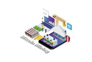 ilustración de minería de bitcoin inteligente isométrica moderna, adecuada para diagramas, infografías, ilustración de libros, activos de juegos y otros activos relacionados con gráficos vector