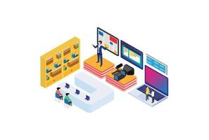 Modern Isometric Remote Teamwork Meeting Illustration, Web Banners, Suitable for Diagrams, Infographics, Book Illustration, Game Asset, And Other Graphic Related Assets vector