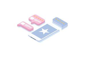 Modern Isometric smartphone rating star bubble speeches,ecommerce application vector. Suitable for Diagrams, Infographics, Game Asset, And Other Graphic Related Assets vector