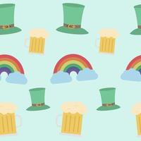 St. Patricks day seamless pattern with leprechaun hat, beer and rainbow. vector