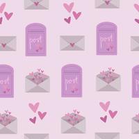 St. Valentine's day seamless pattern. Wrapping paper pattern with pink hearts, mailbox and love letters. vector