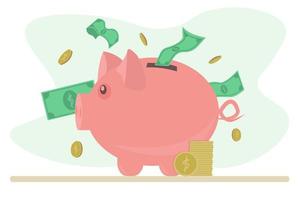 Money saving piggy bank with cash. Inflation concept. vector