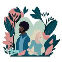Couple of man and woman walking in the park, standing in the park. Flat cartoon style illustration vector