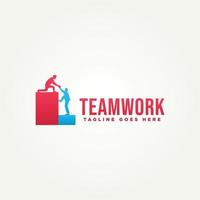 simple people working together to achieve a success icon label logo template vector illustration design. modern flat symbol of teamwork, cooperation, and partnership logo concept