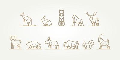 set of modern minimalist line art wild animal logo icon template vector illustration design