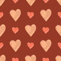 Seamless pattern with watercolor hearts on a red background. Vector illustration.