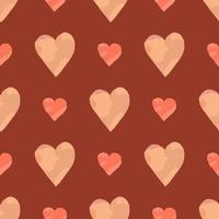 Seamless pattern with watercolor hearts on a red background. Vector illustration.