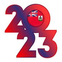 Happy New Year 2023 banner with Bermuda flag inside. Vector illustration.