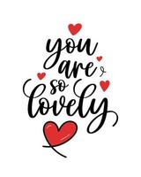 Hand lettering valentines day love lovely heart typography quotes calligraphy valentine's day greeting card background vector