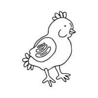 Hand drawn vector illustration of a cute little chicken in doodle style isolated on white background. Great for Easter greeting cards, poster, coloring books.