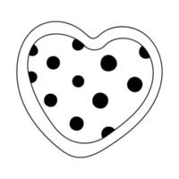 Heart decorated with polka dots. Valentine's day decoration. Vector doodle illustration for posters and greeting cards design isolated on white. Black outline.