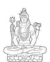Black and white vector illustration of Lord Shiva