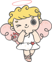 cute happy Valentine love cupid boy curly hair with arrow cartoon doodle hand drawing png