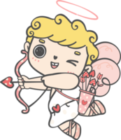 söt Lycklig valentine kärlek cupid pojke lockigt hår med pil tecknad serie klotter hand teckning png