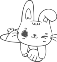 linda sonrisa feliz conejito conejo kawaii animal en el agujero con dibujos animados de zanahoria doodle contorno png