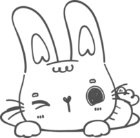 linda sonrisa feliz conejito kawaii animal en el agujero con dibujos animados de zanahoria doodle contorno png