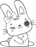 cute happy smile bunny rabbit kawaii animal in hole with carrot cartoon doodle outline png