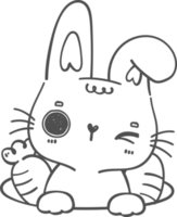 süßes glückliches Lächeln Hase kawaii Tier im Loch mit Karotten-Cartoon-Doodle-Umriss png