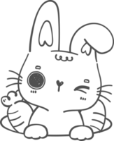 cute happy smile bunny rabbit kawaii animal in hole with carrot cartoon doodle outline png