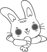 Cute happy smile bunny rabbit kawaii animal dans le trou avec la carotte cartoon doodle contours png