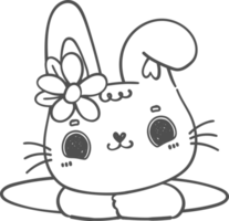 lindo feliz sonrisa conejito conejo kawaii animal en agujero dibujos animados garabato contorno png