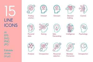 Mental activity color linear icons set vector