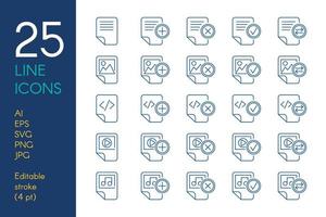 Documents and files color linear icons set vector