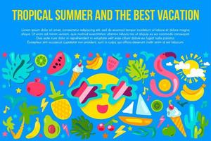 Ilustración de vector de verano tropical colorido lindo