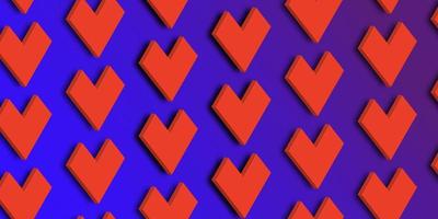 Bright 80s style 3D hearts background vector