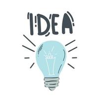 Light bulb with rays shine. Cartoon style. Flat style. Hand drawn style. Doodle style. Symbol of creativity, innovation, inspiration, invention and idea. Vector illustration.