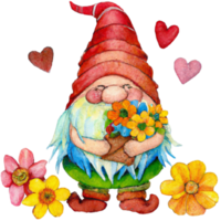 Valentine Gnome with flowers png