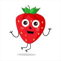 Strawberry Fruit Cartoon Mascot Character. Strawberry icon. Cute fruit vector character set isolated on white backround.