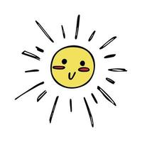 Hand drawn happy sun emoji. Summer doodle. Single vector element for design