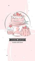 logo de pastelería y pastelería. pastel, cupcake y bayas. ilustración vectorial para menú, libro de recetas, panadería.