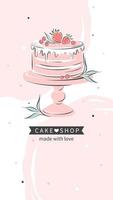 Pastry and bread shop. Cake shop logo. Cake and berries. Vector illustration