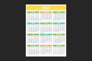 plantilla de calendario para 2027 vector