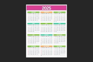 calender template for 2025 vector