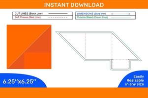 6.25x6.25 inch 3D Packaging Envelope and envelope dieline template design editable easily resizable Box dieline and 3D box vector