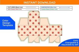 Cubic box auto bottom closer box 2.5 x 2.5 x 2.5 box template fit on A4 size paper Color Design Template vector